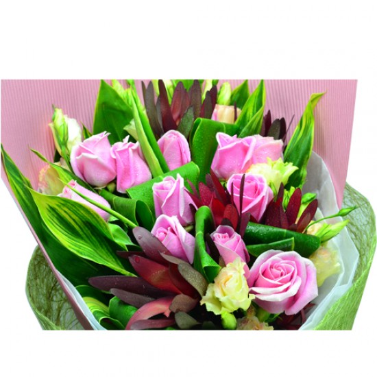 One Dozen Special Pink Color Roses Bouquet, Sleeping Queen  Valentines Day